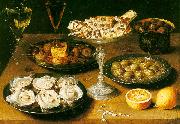 Still Life with Oysters and Pastries Osias Beert